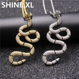 Iced Out ed Coral Snake Necklace Pendant Full Lab Diamond Gold Silver Plated Mens Hip Hop Jewelry Gift2885