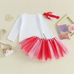 Clothing Sets Infant Baby Girls Valentine S Day Outfit Letter Print Romper Tulle Skirt Cute Headband 3 Piece Fall Clothes