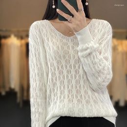 Women's T Shirts Spring Cotton Openwork Micro-Transparent Knitted Bottoming Shirt Fashion With Pullover Sweater Inside And Outside