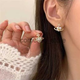Stud Vintage Simulated Pearl Oil Drip Copper Heart Planet Stud Earrings for Women Shiny Cross Zironia Fashion Party Jewellery J231226