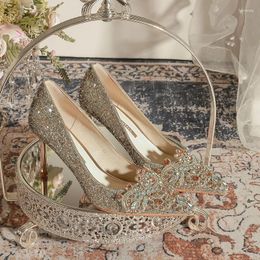 Dress Shoes Golden High Heels 2023 French Sense Show He Wedding Walk Model Professional Women's Bridesmaid