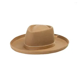 Berets X457 Wool Hat Curled Wide-brimmed Woolen Cloth Jazz Caps Concave Shape On The Stage Of Travel Fedora Felt Hats