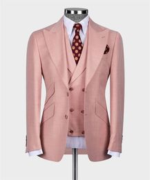 Men's Suits Blazers Double Breasted Pink Groom Suit 3pcs Blazer Vest Pants Classic Business Wear Men SuitTailor-made Wedding Prom Party Male Suits 231216