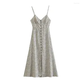 Casual Dresses YENKYE 2023 Women Vintage Floral Print Slip Dress Sexy Sleeveless V Neck Female A-line Summer