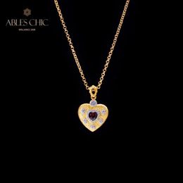 Necklaces Solid 925 Silver Fabric Pattern Heart Charm Pendant 18K Gold Tone Ruby Gemstone Zircon Wedding Necklace C11N3S25849