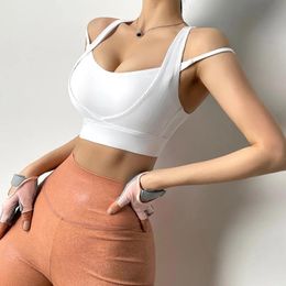 set Fake Two Piece Yoga Bra Vest Women Training Running Pilates Tops Sports TShirts Shockproof Gathered Underwear Tights