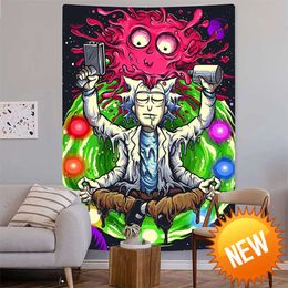 Trippy Meditator Tapestry Psychedelic cartoon wall art Witchcraft Bohemian Hippie Kawaii abstract Room Home Decor Door CurtainHome Decoration