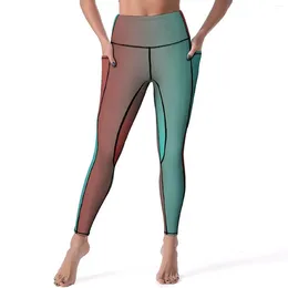 Active Pants Two Tone Art Yoga Red And Blue Running Leggings High Waist Stretchy Sport Breathable Graphic Legging Gift Idea