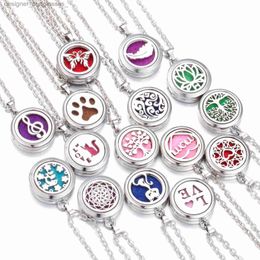 Pendant Necklaces Aromathery Locket Necklace Stainless Steel Essential Oil Diffuser Amulet Perfume Locket Pendant Necklace Women Aroma JewelryL231218