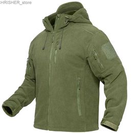 Tactical Jackets Spring Winter Fleece Jacket With Hoodie Mens Tactical Fleece Jacket Full-Zip Up Outdoor Windproof Hooded Warm Work CoatL231218