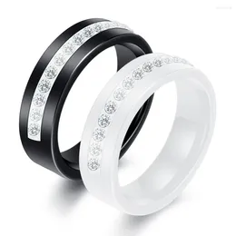 Wedding Rings Original Ceramic Black And White 6mm Single Row Opal Men's Women's Simple Fashion Marriage Proposal Birthday Gift