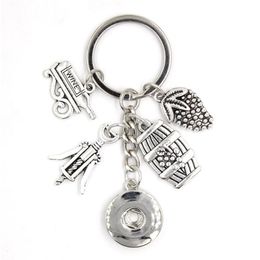 New Arrival DIY Interchangeable 18mm Snap Jewelry Wine Key Chain Snap Button Keychain Handbag Charm Key Ring Wine Lover Gifts for 282P