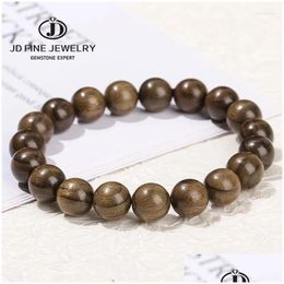 Beaded Strand Jd Natural Golden Silk Nanmu Bead Bracelet Women Men Vintage Ebony Round Wooden Buddha Mala Hand Bangles Yoga Jewellery Dr Otus9