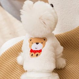 Dog Apparel Korean Style Cute Cartoon Sweatshirt Winter Bear Patch Clothes Puppy Two Legs Warm Pullover Fashion Pet