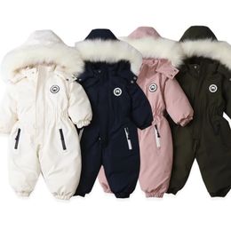 Rompers -30 Degree Winter Baby Ski Suit Plus Velvet Baby Jumpsuit Boys Overalls Warm Kids Clothes Waterproof Children Clothing Set 1-5Y 231218
