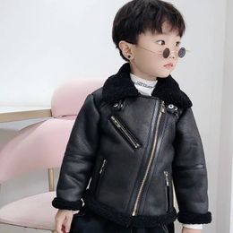 Jackets Autumn Winter Fashion Baby Faux Leather Boys Jacket Fleece Thicken Warm JacketS Coats Kids Casual Outerwear D239 231218