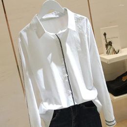 Women's Blouses Cotton Embroidery White Shirts And For Women 2024 Spring Autumn Long-Sleeved Office Lady Workwear Elegant Shirt Top