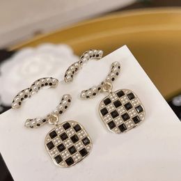 Chandelier Luxury Diamond C Letter Earring Chess board Pendant Gold Plated Women Wedding Party Gifts Wholesale