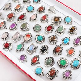 Band Rings Wholesale Lots Bulk 20Pcs Vintage Stone Flower Patten Open Rings For Women Fashion Adjustable Jewellery Party Gift Wedding 231218