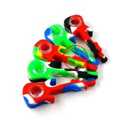 Latest Colorful Silicone Guitar Shape Pipes Glass Nineholes Filter Screen Bowl Portable Innovative Herb Tobacco Cigarette Holder Bong Smoking Handpipes