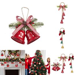 New Christmas Toy Supplies Christmas Metal Jingle Bells with Bowknot Ribbon Xmas Tree Door Hanging Pendant Christmas Decorations Noel New Year Home Decor