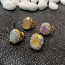 Cluster Rings Natural Citrine Amethyst Jadeite Electroplating Ring Women's Spring And Summer Models Light Luxury Niche Design High-end