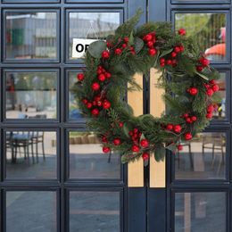 Decorative Flowers Red Berry Pine Wreath Artificial Christmas Wreaths Floral Front Door Eucalyptus Garland For Holiday Festival Home