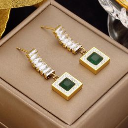 Dangle Earrings XINYIXIN 316L Stainless Steel Green Zircon Square Drop EarringsFor Women Vintage Ethnic Gold Color Girls Ear Jewelry Party