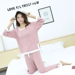 Women's Sleepwear 2PCS Women Pajamas Set Solid Modal Girl Pijama Long Pyjamas For Suit Female Mujer Clothing 2023 Nightwear