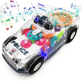 Electric RC Car Light Up Transparent Gears Toy for Kids Bump and Go Boys Girl Educational Baby Toys Music LED Effects 231218