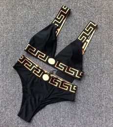 Fashion designer sexy triangle pants bra set with classic letters geometric prints women's swimwear split style bikini luxury lingerie