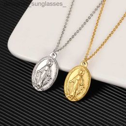 Pendant Necklaces Holy Marraine Collares Para Mujer Stainless Steel Necklace For Women Virgin Mary Choker Religiou Cross Pattern Collier JewelryL231218