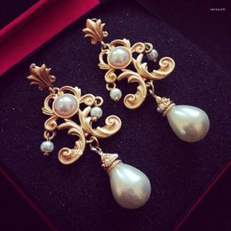 Stud Earrings Luxury Vintage Baroque Court Pearl Bridal Accessories Girls Gift Fashion Jewelry