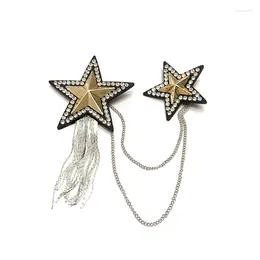 Brooches Vintage Style Promotion Big Five-pointed Star Rhinestones Crystals Tassel Chain Flower Brooch Pin Fashion Woman