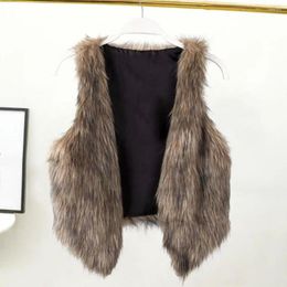 Women's Vests Women Fall Waistcoat Stylish Faux Leather Fur Vest For V Neck Outerwear With Fluffy Open Stitch Design Winter