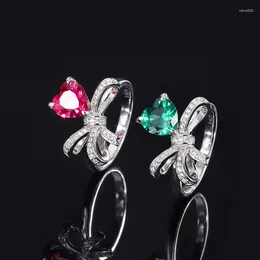 Cluster Rings 2023 S925 Color Treasure 8 Heart-shaped Bow Simple Fashion Women's Diamond Inlaid Jewelry Ring