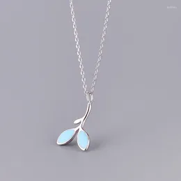 Pendant Necklaces Daisies Spring Summer Real 925 Sterling Silver Jewellery Light Blue Opal Branch Leaf Pendants Necklace Women Statement