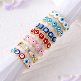 Cluster Rings Fashion Evil Eye Beads Finger Ring For Women Men Couple Colorf Lucky Turkish Blue Adjustable Party Wedding Jewellery Drop Dh1Ap
