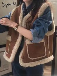 Women's Fur Syiwidii Thicken Warm Faux Coat Women 2023 Fall Winter Fashion Suspenders Vests Jakcet Vintage Button Up V Neck Outerwear
