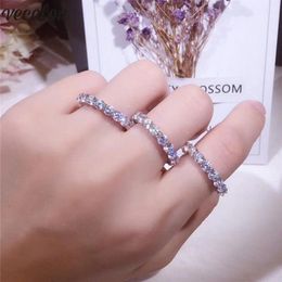 Vecalon Eternity Promise ring 925 Sterling Silver 4mm Diamond cz wedding band rings For women Statement Finger Party Jewellery Gift214z