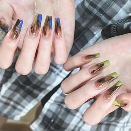 False Nails 24pcs Amber American Wearing Nail Blue Green Patch European And Style Halo Dyed Long Press On