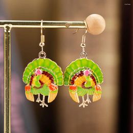 Dangle Earrings Colorful Enamel Turkey Drop Purple Green Colors Ear Stud For Thanksgiving Day Party Jewelry Gift