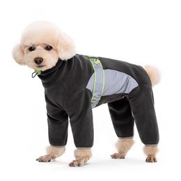 Dog Apparel Clothes for Small Dogs Fall Winter Warm Fleece Coat with Legs Safe Reflective Puppy Pajamas Fully Closed Cuttable Belly 231218