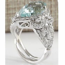 Wedding Rings Deluxe Fashion Sea Blue Diamond Female Engagement Ring Size 6-11Wedding274e