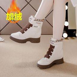 Thin single-boot cotton boots high school boots women's new casual shoes in autumn and winter are raised in the thick-soled slope, magic stick boots,