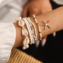 Charm Bracelets KMVEXO 7pcs/Set Bohemian Style Starfish Beads Braided Bracelet Summer Beach Shell Set Women's Boho Jewellery Accessories