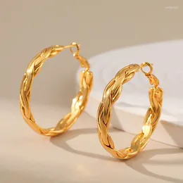 Hoop Earrings European American Personalized Big Circle For Women Vintage Fried Dough Twists 18K Gold Plated Color Preserving