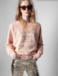 Zadig Voltaire Designer-Sweatshirt für Damen, klassische Mode, Pullover, Stickerei, Buchstaben, Kunst ist Wahrheit, rosa Farbe, Baumwoll-Stickerei-Sweatshirt für Mädchen