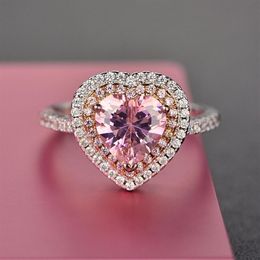Rings For Women S925 Sterling Silver Pink Heart Topaz Gemstone Fine Jewellery Romantic Cute Wedding Engagement Ring Accessoires Y1893066