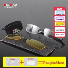 Fashion Sunglasses Frames Prescription Glasses Men Half Rimless Eyeglasses Frame With 2PCS Clip on Sunglasses Customize Optical Lenses 680 231218